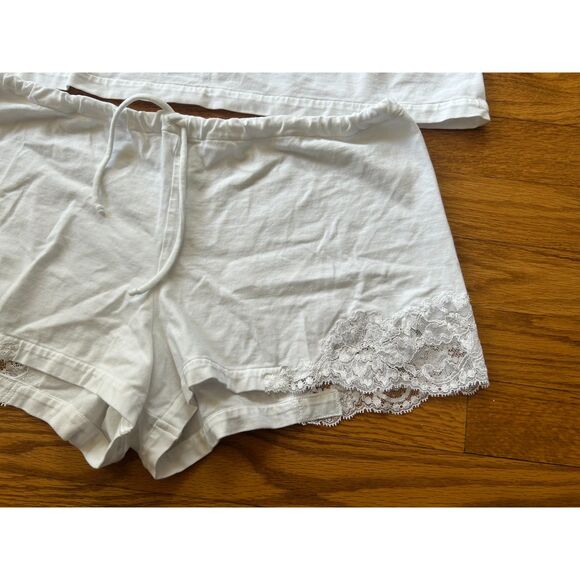 La Perla White Cotton Lace Racerback Tank Top Set Lounge Pajamas M - Picture 9 of 13